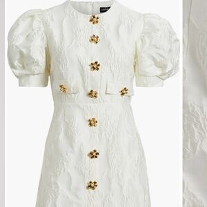 Sister Jane White Brocade Puff-Sleeve Dress with Gold Buttons
